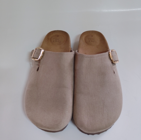 Shoes - Women's Neutral Slip-On Mule with Gold Buckle